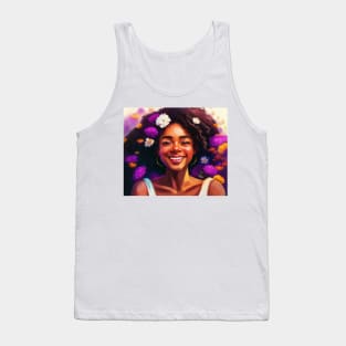 Afro girl happy portrait with flowers Tank Top